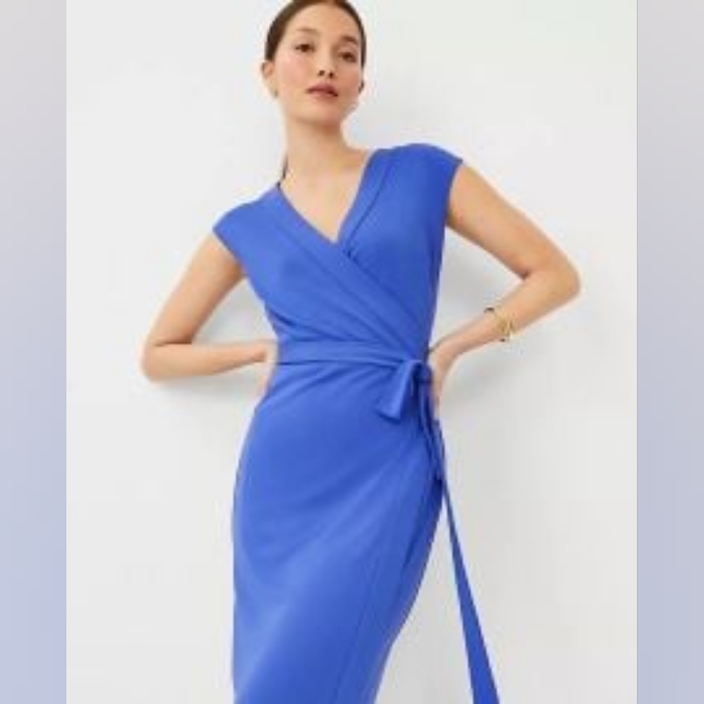 Ann Taylor Periwinkle Blue Midi Wrap Dress Size S NWT